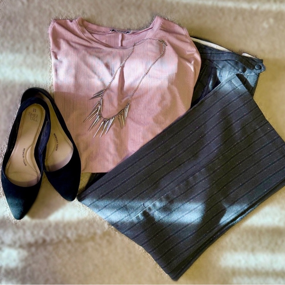 Wool Feel (but not wool) Dark Gray Slacks with Silver Thread Detail